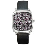 Pink Leopard Print Square Metal Watch