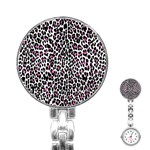 Pink Leopard Print Stainless Steel Nurses Watch