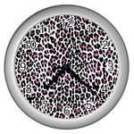 Pink Leopard Print Wall Clock (Silver)