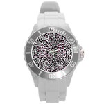 Pink Leopard Print Round Plastic Sport Watch (L)