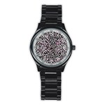 Pink Leopard Print Stainless Steel Round Watch