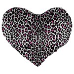 Pink Leopard Print Large 19  Premium Flano Heart Shape Cushion