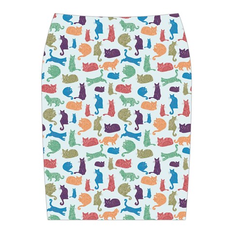 Blue Colorful Cats Silhouettes Pattern Midi Wrap Pencil Skirt from ArtsNow.com Back