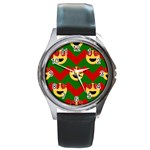 Christmas Heart Eye Emoji Round Metal Watch