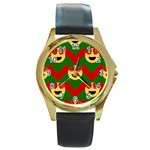 Christmas Heart Eye Emoji Round Gold Metal Watch