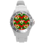 Christmas Heart Eye Emoji Round Plastic Sport Watch (L)