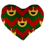 Christmas Heart Eye Emoji Large 19  Premium Heart Shape Cushion