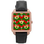 Christmas Heart Eye Emoji Rose Gold Leather Watch 