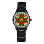 Christmas Heart Eye Emoji Stainless Steel Round Watch