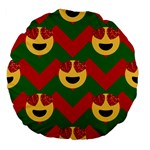 Christmas Heart Eye Emoji Large 18  Premium Flano Round Cushion 