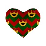 Christmas Heart Eye Emoji Standard 16  Premium Flano Heart Shape Cushion 