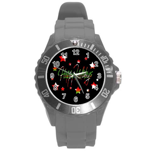 Happy Holidays 2  Round Plastic Sport Watch (L) from ArtsNow.com Front