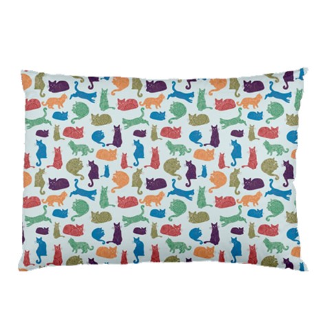 Blue Colorful Cats Silhouettes Pattern Pillow Case (Two Sides) from ArtsNow.com Front