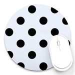 Polka Dots - Black on Pastel Blue Round Mousepad