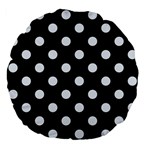 Polka Dots - Pastel Blue on Black Large 18  Premium Flano Round Cushion