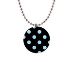 Polka Dots - Light Blue on Black 1  Button Necklace