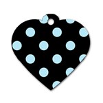 Polka Dots - Light Blue on Black Dog Tag Heart (One Side)