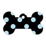 Polka Dots - Light Blue on Black Dog Tag Bone (One Side)