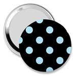 Polka Dots - Light Blue on Black 3  Handbag Mirror