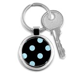 Polka Dots - Light Blue on Black Key Chain (Round)