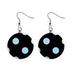 Polka Dots - Light Blue on Black 1  Button Earrings