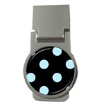 Polka Dots - Light Blue on Black Money Clip (Round)