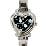 Polka Dots - Light Blue on Black Heart Italian Charm Watch