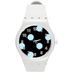 Polka Dots - Light Blue on Black Round Plastic Sport Watch (M)