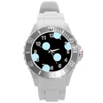 Polka Dots - Light Blue on Black Round Plastic Sport Watch (L)