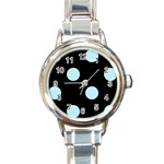 Polka Dots - Light Blue on Black Round Italian Charm Watch