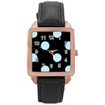 Polka Dots - Light Blue on Black Rose Gold Leather Watch