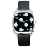 Polka Dots - Light Blue on Black Square Metal Watch