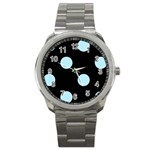 Polka Dots - Light Blue on Black Sport Metal Watch