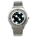 Polka Dots - Light Blue on Black Stainless Steel Watch