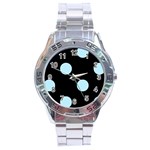 Polka Dots - Light Blue on Black Stainless Steel Analogue Watch