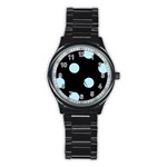 Polka Dots - Light Blue on Black Stainless Steel Round Watch