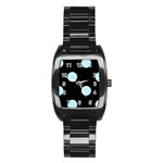 Polka Dots - Light Blue on Black Stainless Steel Barrel Watch