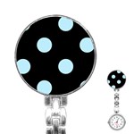 Polka Dots - Light Blue on Black Stainless Steel Nurses Watch