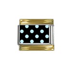 Polka Dots - Light Blue on Black Gold Trim Italian Charm (9mm)