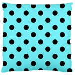 Polka Dots - Black on Electric Blue Large Flano Cushion Case (One Side)