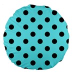 Polka Dots - Black on Electric Blue Large 18  Premium Round Cushion