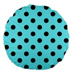 Polka Dots - Black on Electric Blue Large 18  Premium Flano Round Cushion