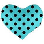 Polka Dots - Black on Electric Blue Large 19  Premium Heart Shape Cushion