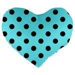 Polka Dots - Black on Electric Blue Large 19  Premium Flano Heart Shape Cushion