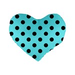 Polka Dots - Black on Electric Blue Standard 16  Premium Flano Heart Shape Cushion