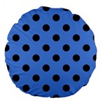 Polka Dots - Black on Cornflower Blue Large 18  Premium Round Cushion