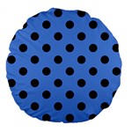 Polka Dots - Black on Cornflower Blue Large 18  Premium Flano Round Cushion