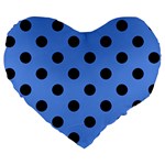 Polka Dots - Black on Cornflower Blue Large 19  Premium Heart Shape Cushion