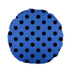 Polka Dots - Black on Cornflower Blue Standard 15  Premium Flano Round Cushion