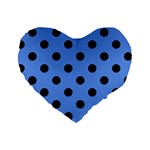 Polka Dots - Black on Cornflower Blue Standard 16  Premium Heart Shape Cushion